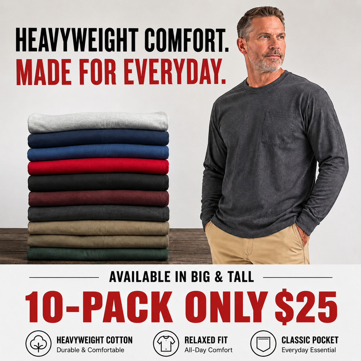 CottonEase – 🔥 Men’s Heavyweight Cotton Pocket Tee Packs | Regular & Tall