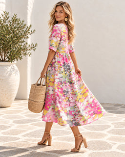 BloomWash – Watercolor Floral Milk Silk Dress