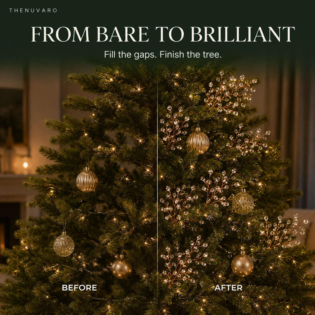 ✨ GlintSprig – Crystal Beaded Christmas Tree Branch Picks for Instant Sparkle & Fuller Holiday Décor