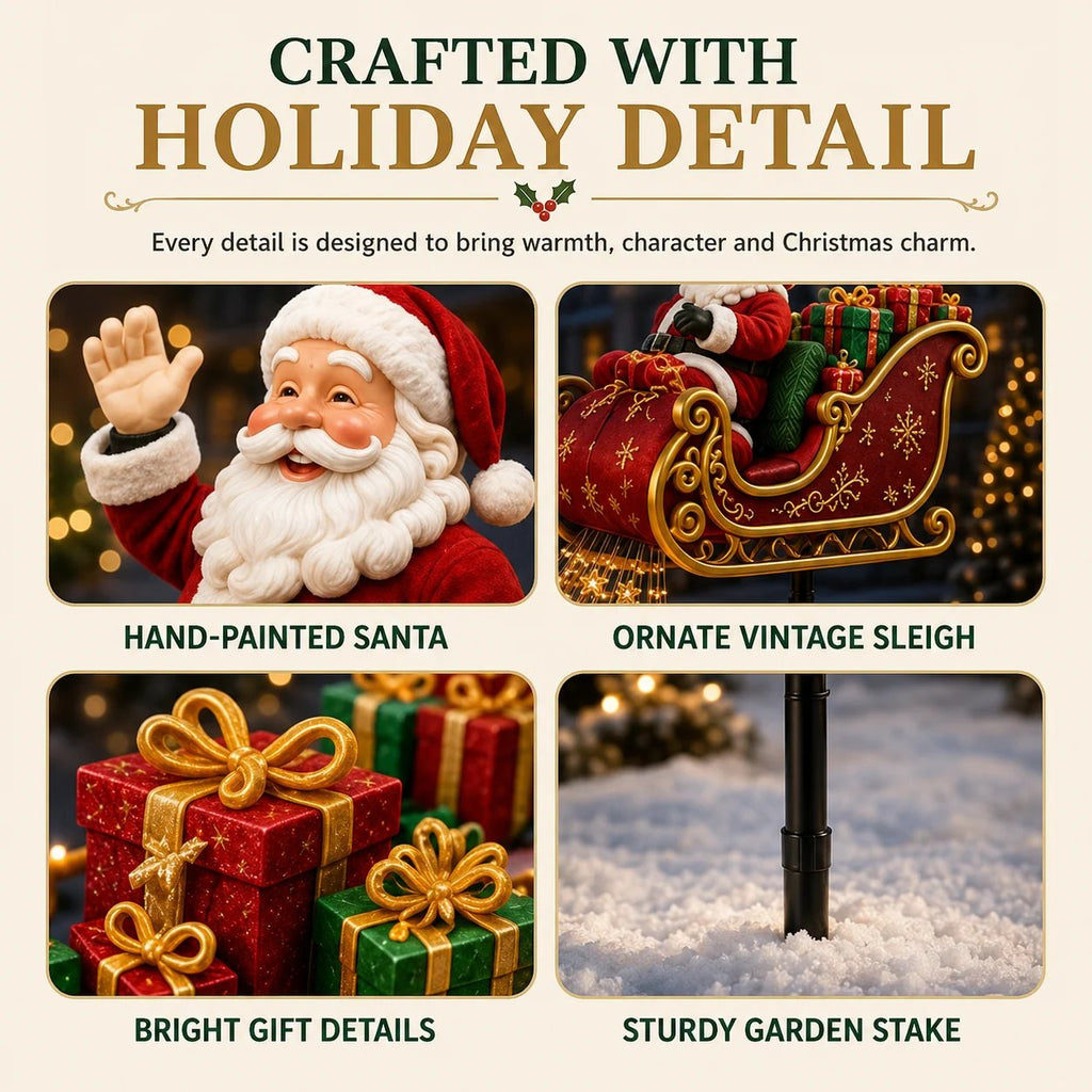 SleighGlow – 🔥🎅✨ Santa's Flying Sleigh Gift Cascade Solar Christmas Garden Light