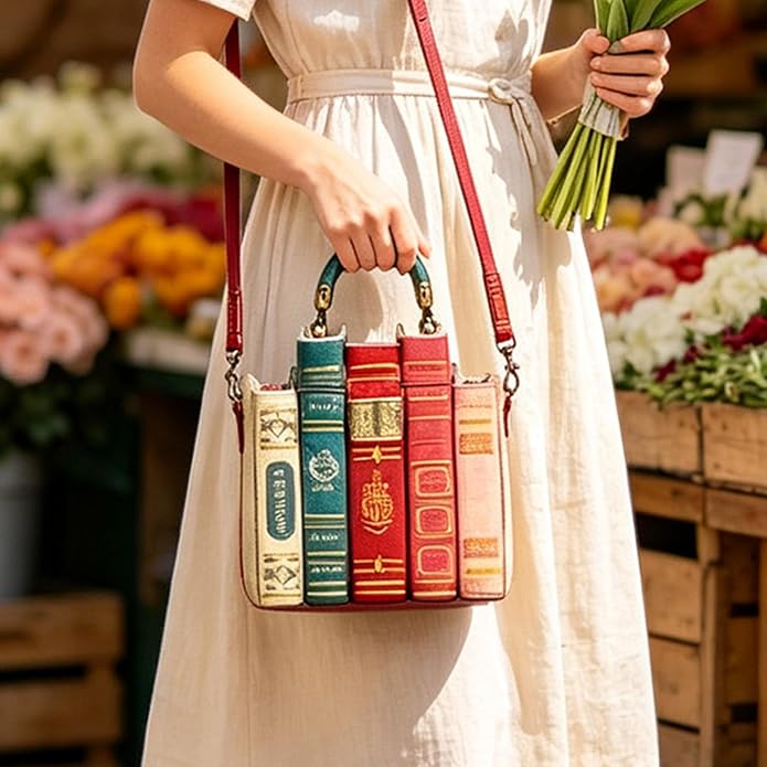ShelfTote – Vintage Stacked Books Crossbody & Top Handle Handbag