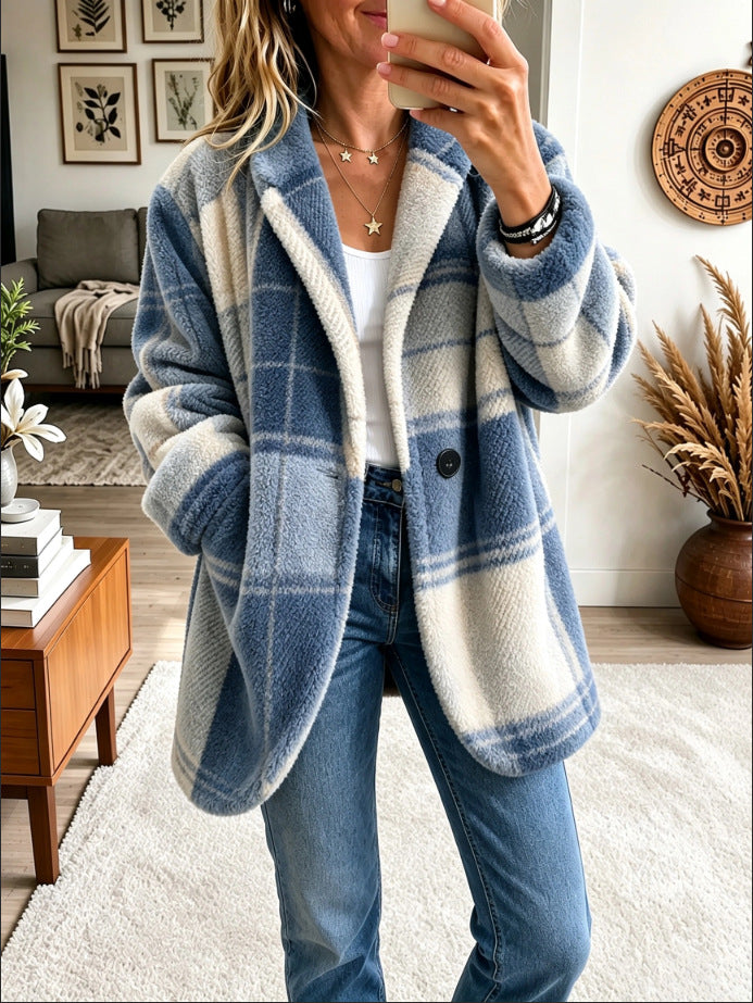 PlaidGlow – 🤲✨ Cozy Women's Plaid Fleece Coat in Bold Color