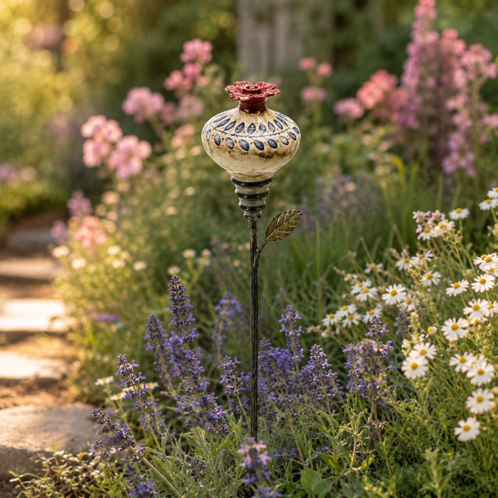 NectarCharm – Vintage Ceramic Hummingbird Feeder Garden Stake