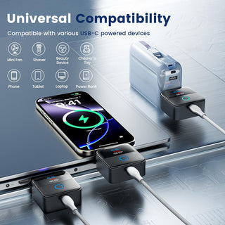 140W Type-C Physical-Disconnect Battery Guard Power Bank - Chargeable Mobile Protection Device with Auto-Eject, Smart Auto-Stop, Anti-Overcharge Tech, Green Light, High Compatibility for Safe Overnight Use, Digital
