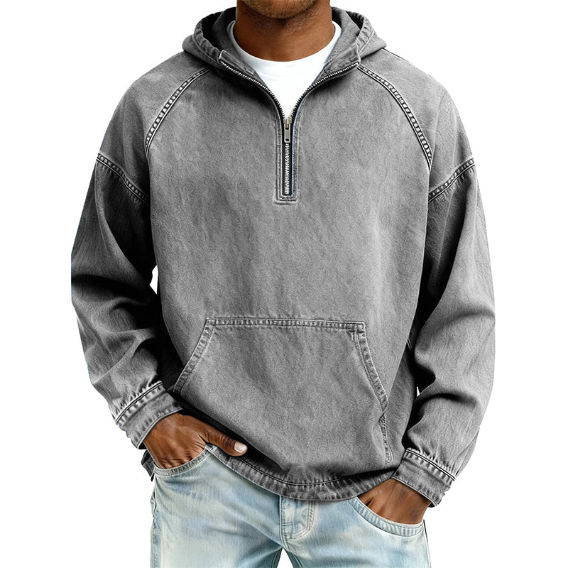 ✨ UrbanEase – Men’s Denim-Inspired Zip Hoodie 👖