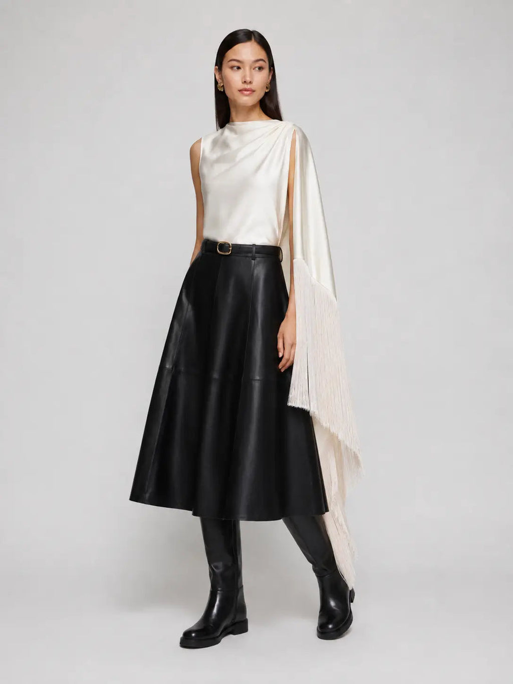FringeFlow – Asymmetric Fringe Drape Top