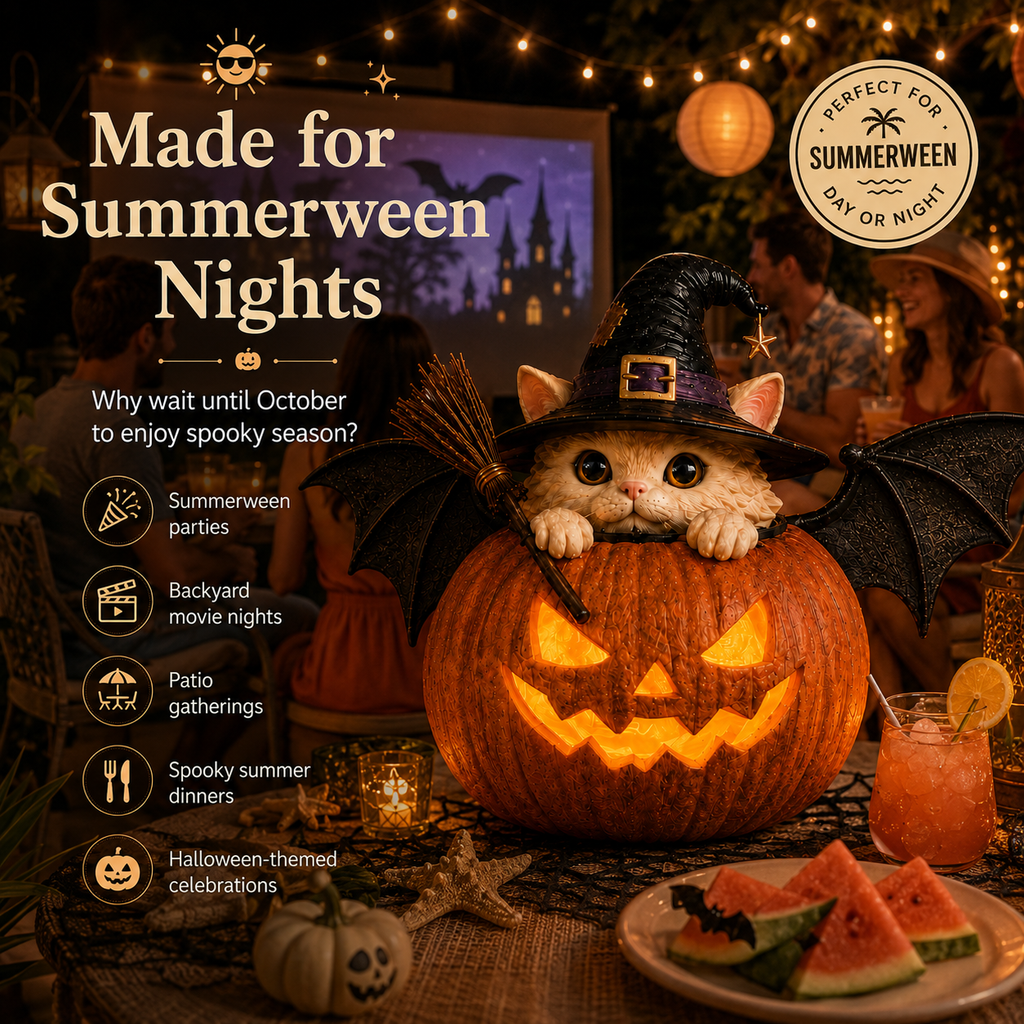 WitchCatGlow – Flickering LED Pumpkin Decor with Daily Timer