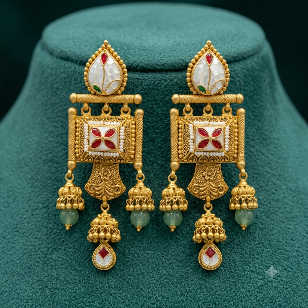 TempleGrace – Traditional Temple Jewellery Long Haram Necklace & Jhumka Earrings