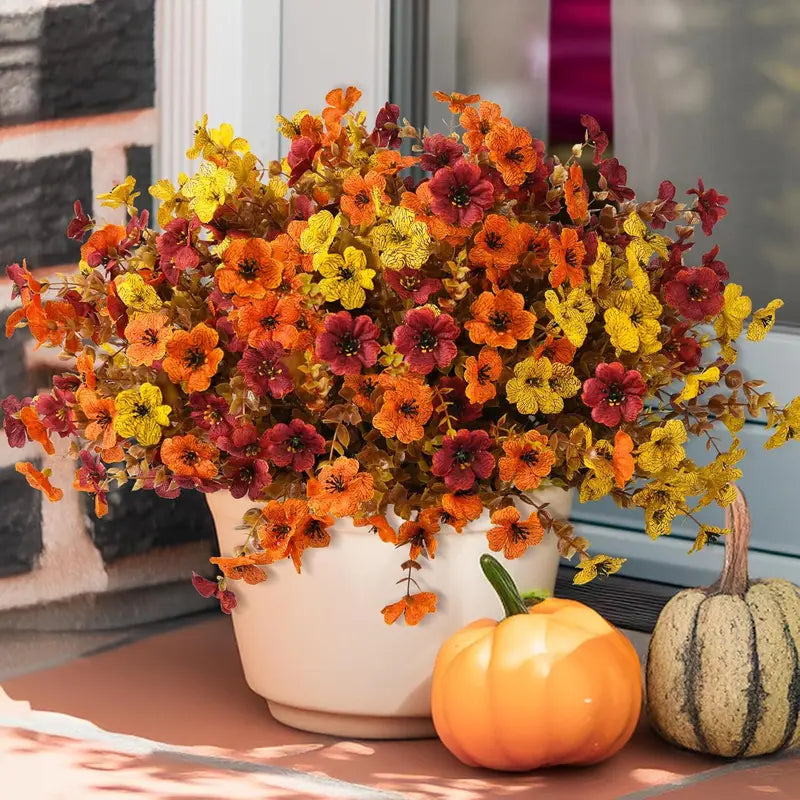HarvestBloom – Fall & Halloween Artificial Flowers, 12 pcs UV-Resistant Colorful Faux Flowers🍂