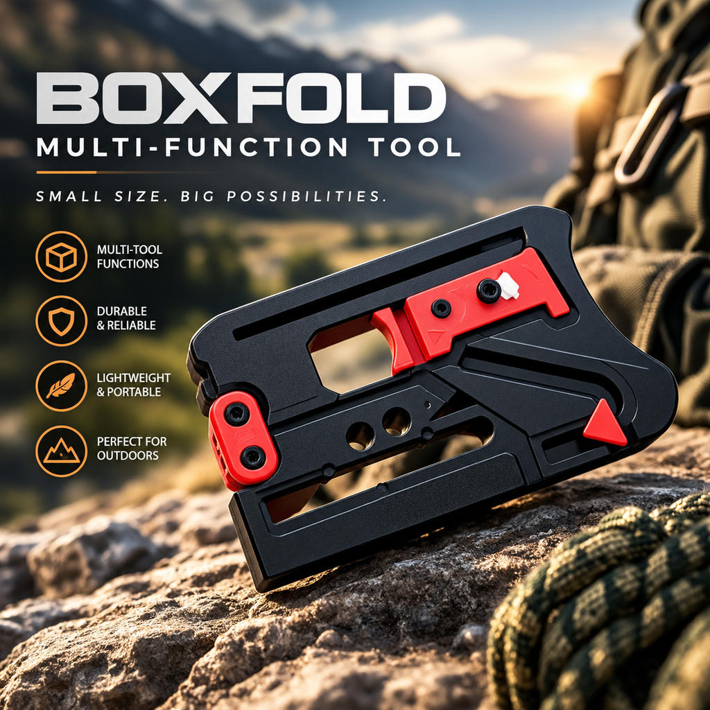 BOXFOLD folding multi-function tool displayed in an outdoor setting