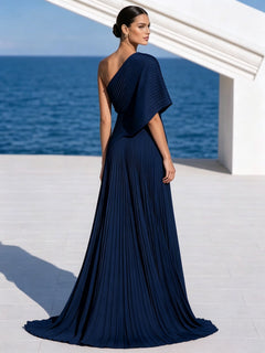 DrapeGala – One Shoulder Pleated Evening Gown