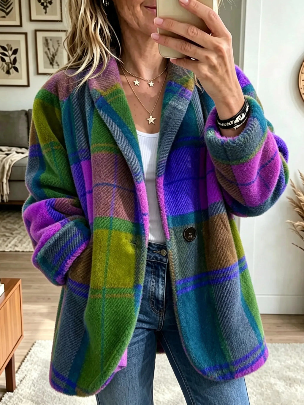 PlaidGlow – 🤲✨ Cozy Women's Plaid Fleece Coat in Bold Color