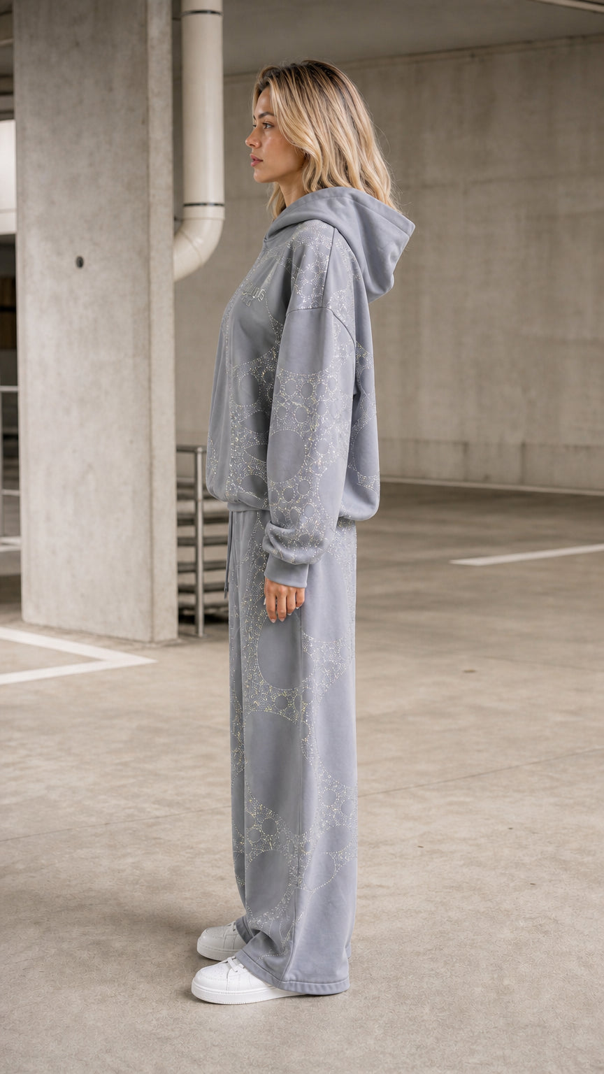 ShimmerEase – Washed Rhinestone Oversized Hoodie & Wide-Leg Pants Set