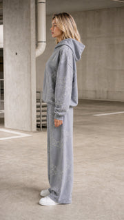 ShimmerEase – Washed Rhinestone Oversized Hoodie & Wide-Leg Pants Set