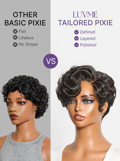 CurlCrown – Beginner-Friendly Natural Black Roll Curl Glueless Pixie Cut Wig with Pre-Cut HD Lace