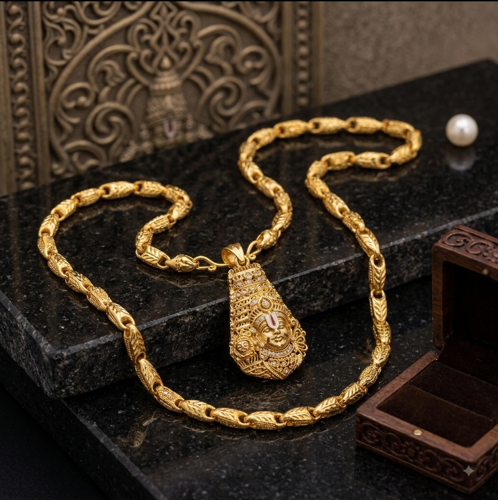 BalajiGrace – Sacred Venkateswara Pendant & Gold-Tone Chain