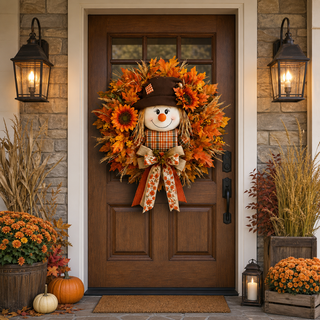 HarvestGlow – Lighted Scarecrow Fall Wreath