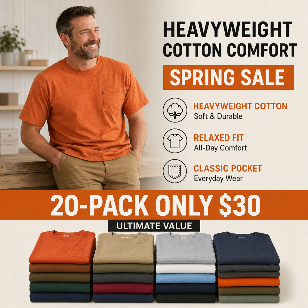 CottonEase – 🔥 Men’s Heavyweight Cotton Pocket Tee Packs | Regular & Tall