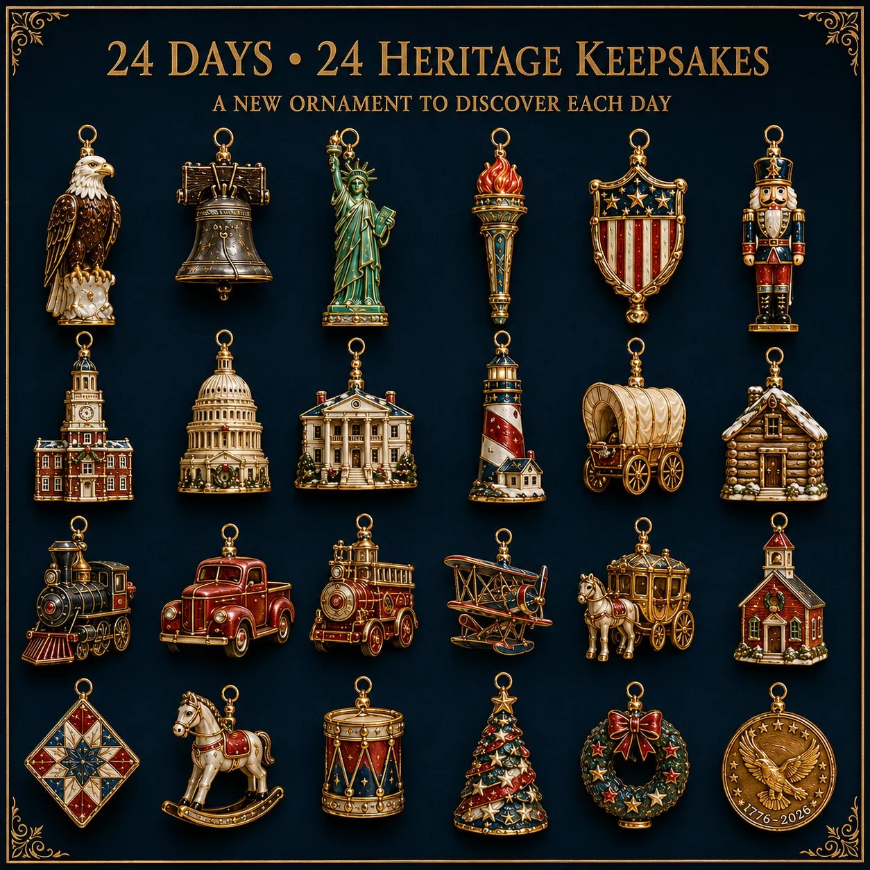 HeritageCountdown – 2026 America 250th Anniversary Christmas Advent Calendar with 24 Decorative Designs