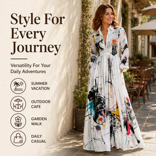CanvasFlow – Women's Artistic Print Long-Sleeve Maxi Dress