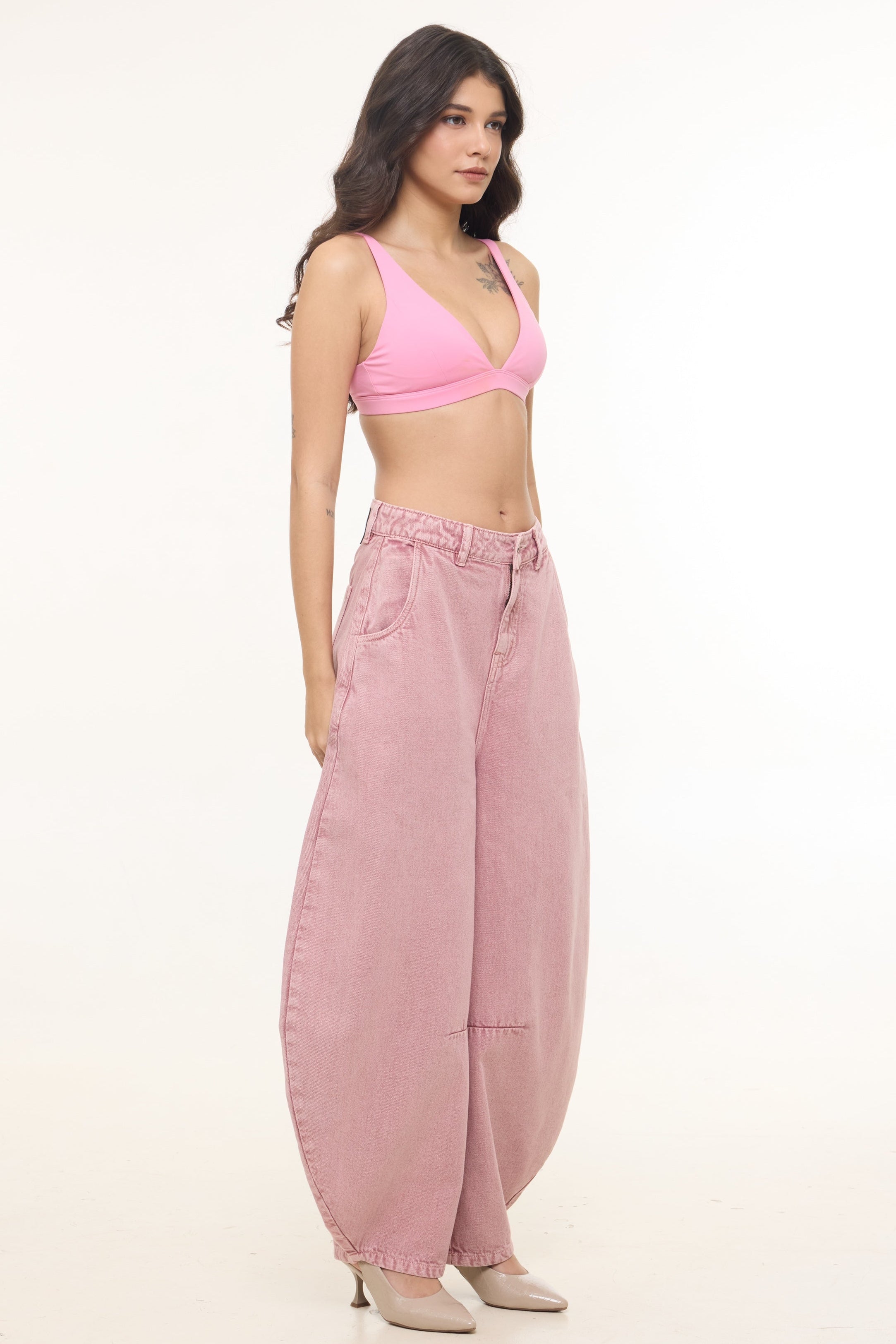 BarrelBloom – High-Rise Barrel Cut Wide-Leg Denim