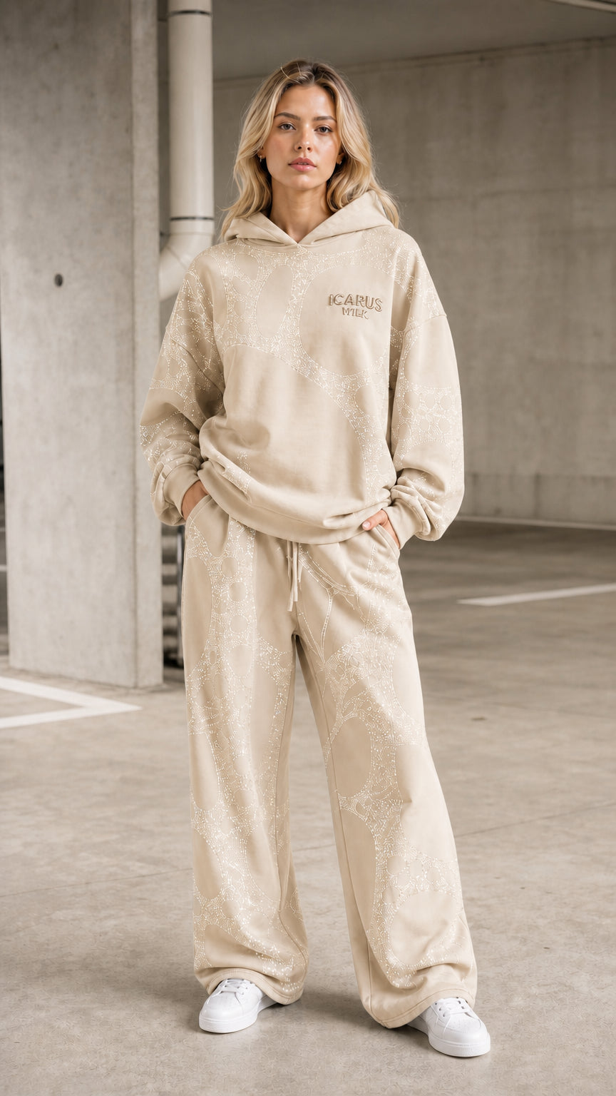 ShimmerEase – Washed Rhinestone Oversized Hoodie & Wide-Leg Pants Set