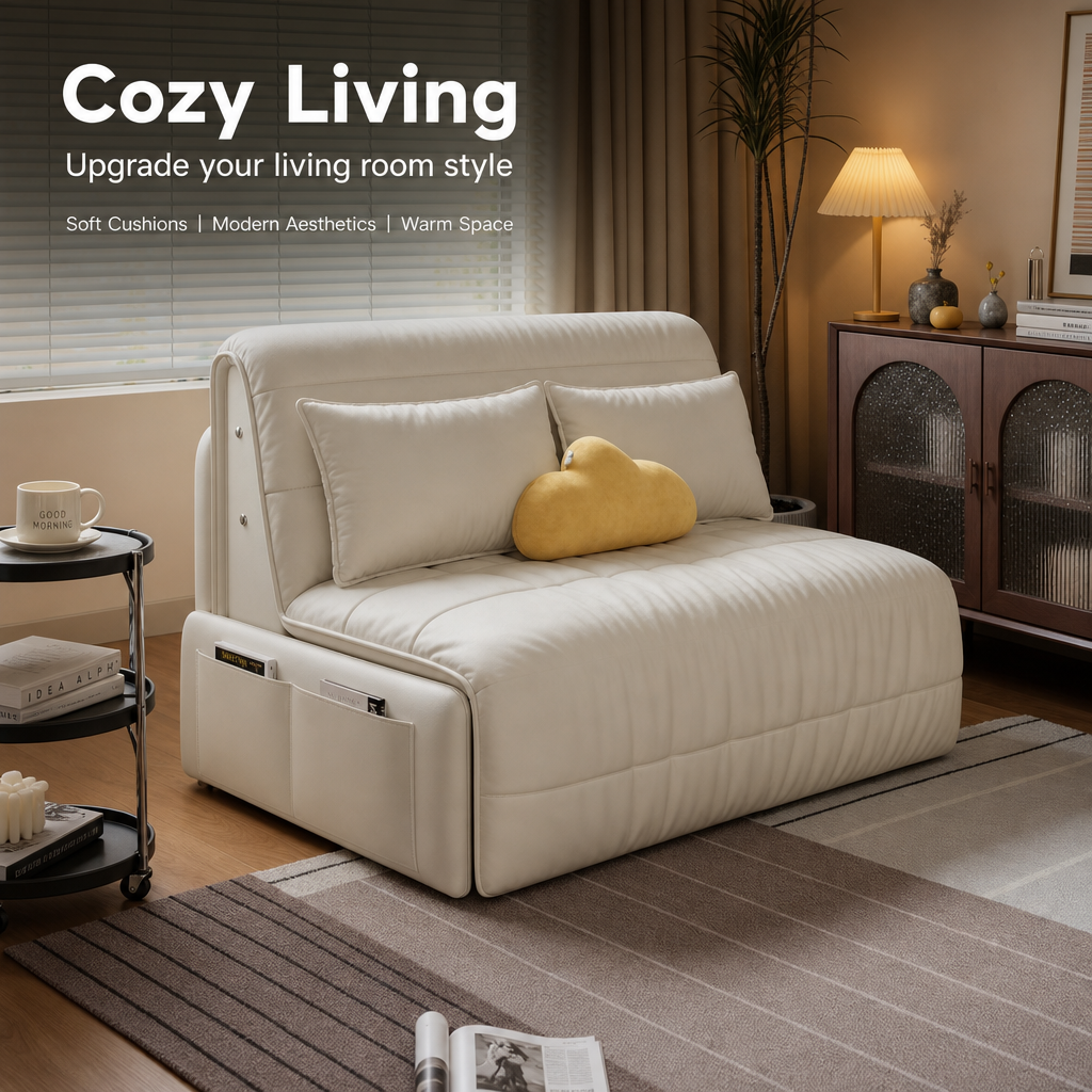SnugShift – 3-Mode Convertible Folding Sofa Bed with Side Storage Pockets & Silent Wheels