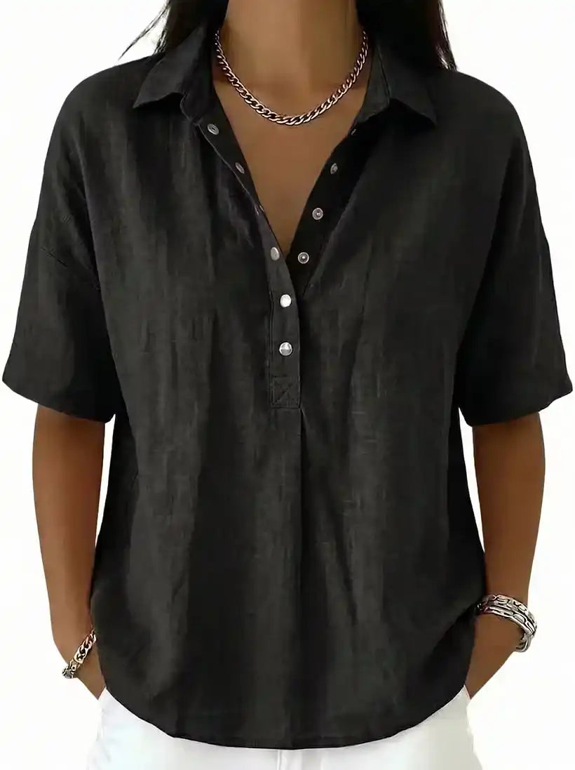 BreezeLinen – Women's Classic Collared Short-Sleeve Linen-Blend Shirt
