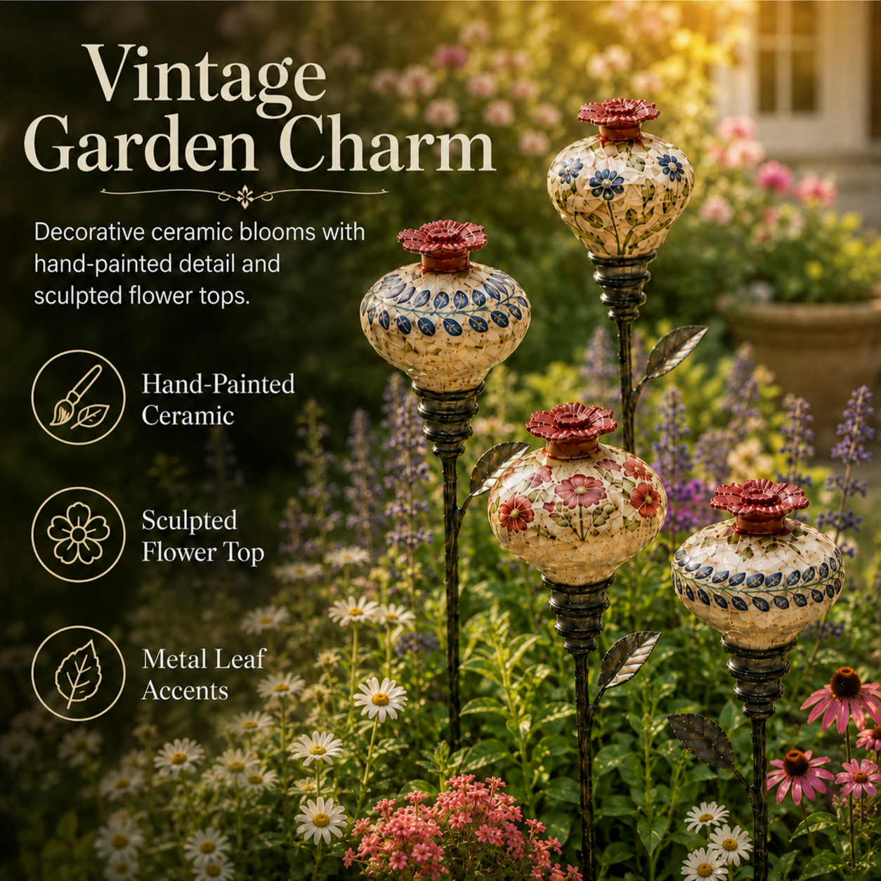 NectarCharm – Vintage Ceramic Hummingbird Feeder Garden Stake