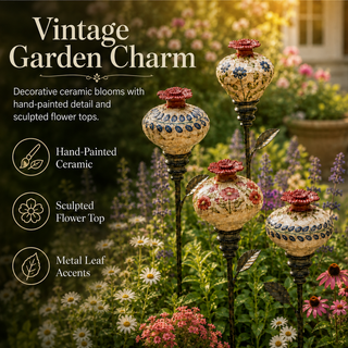 NectarCharm – Vintage Ceramic Hummingbird Feeder Garden Stake