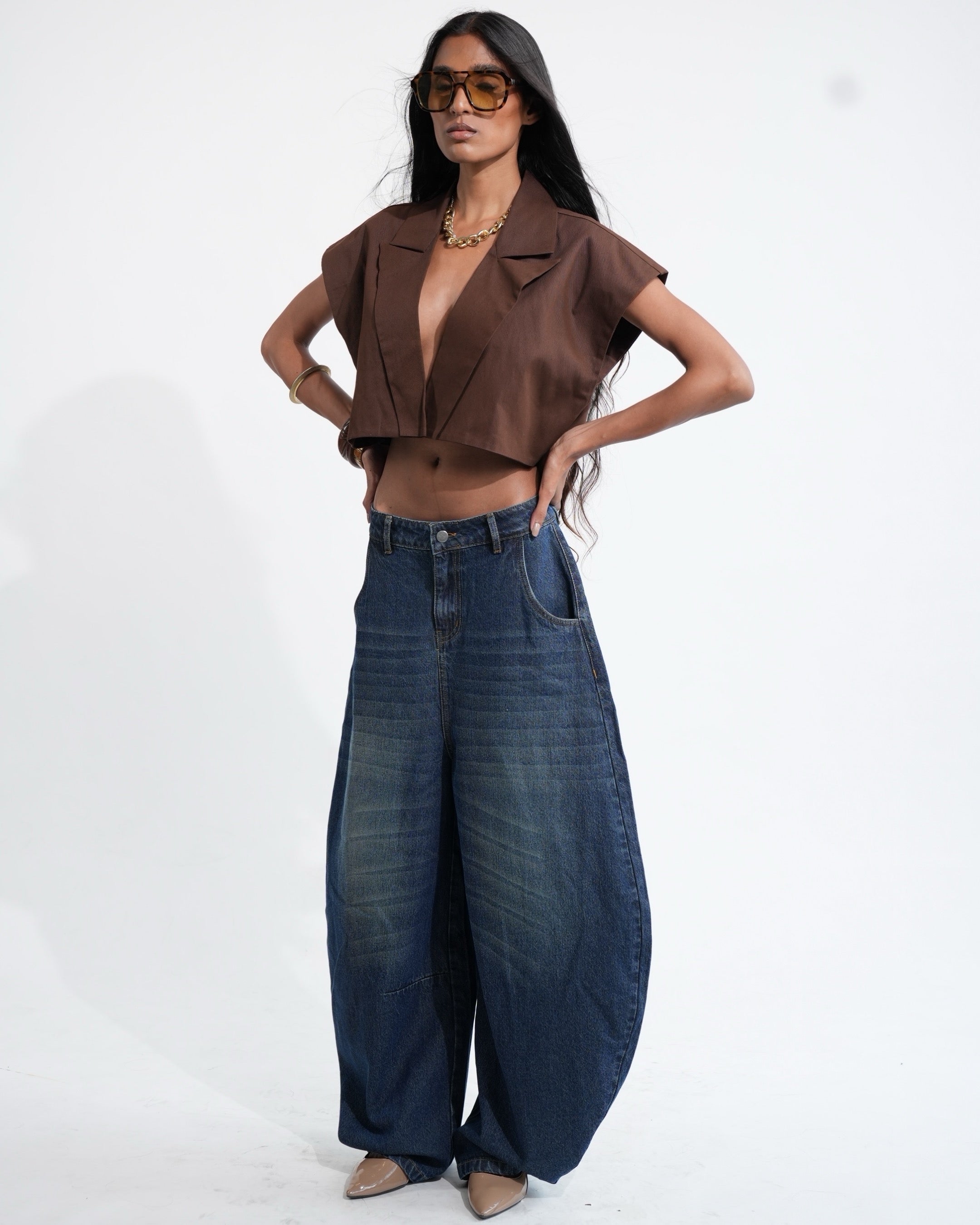 BarrelBloom – High-Rise Barrel Cut Wide-Leg Denim