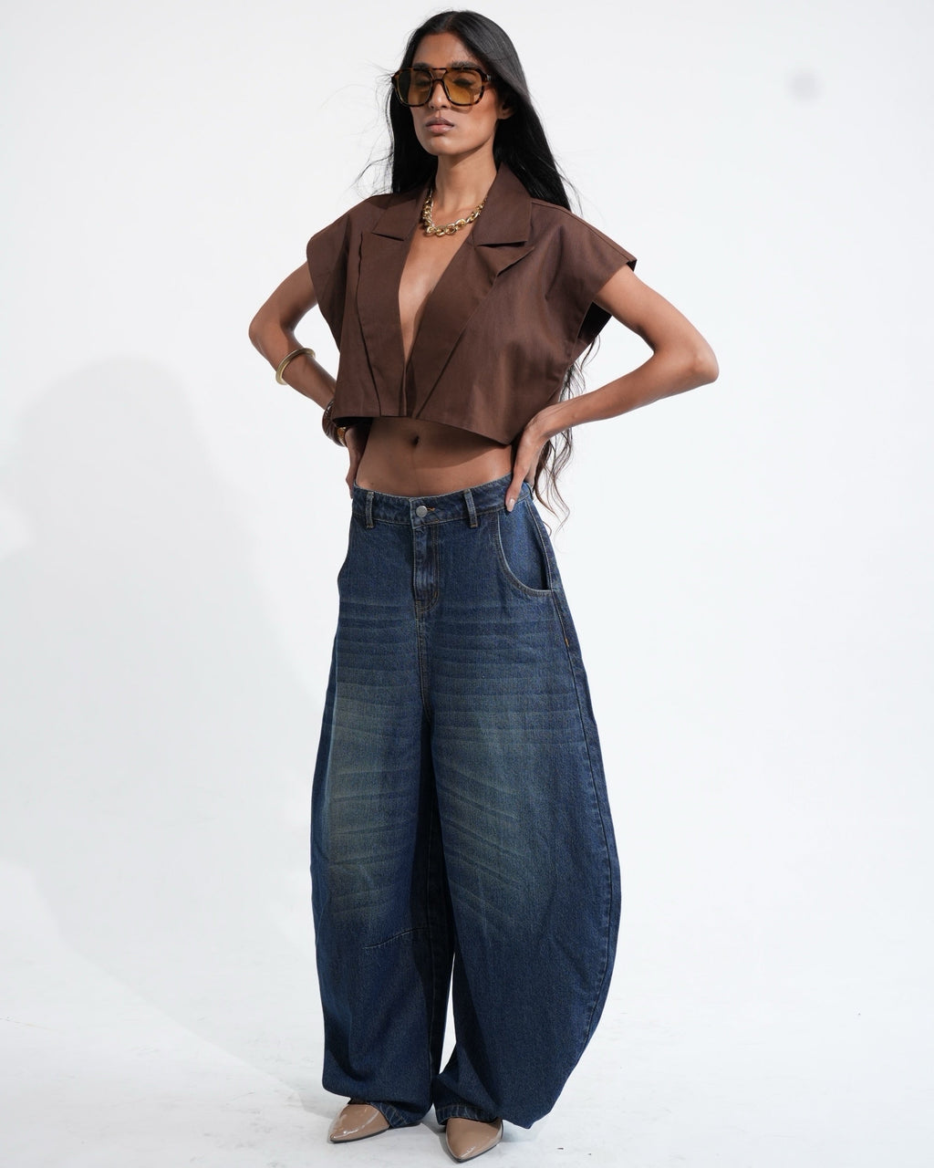 BarrelBloom – High-Rise Barrel Cut Wide-Leg Denim