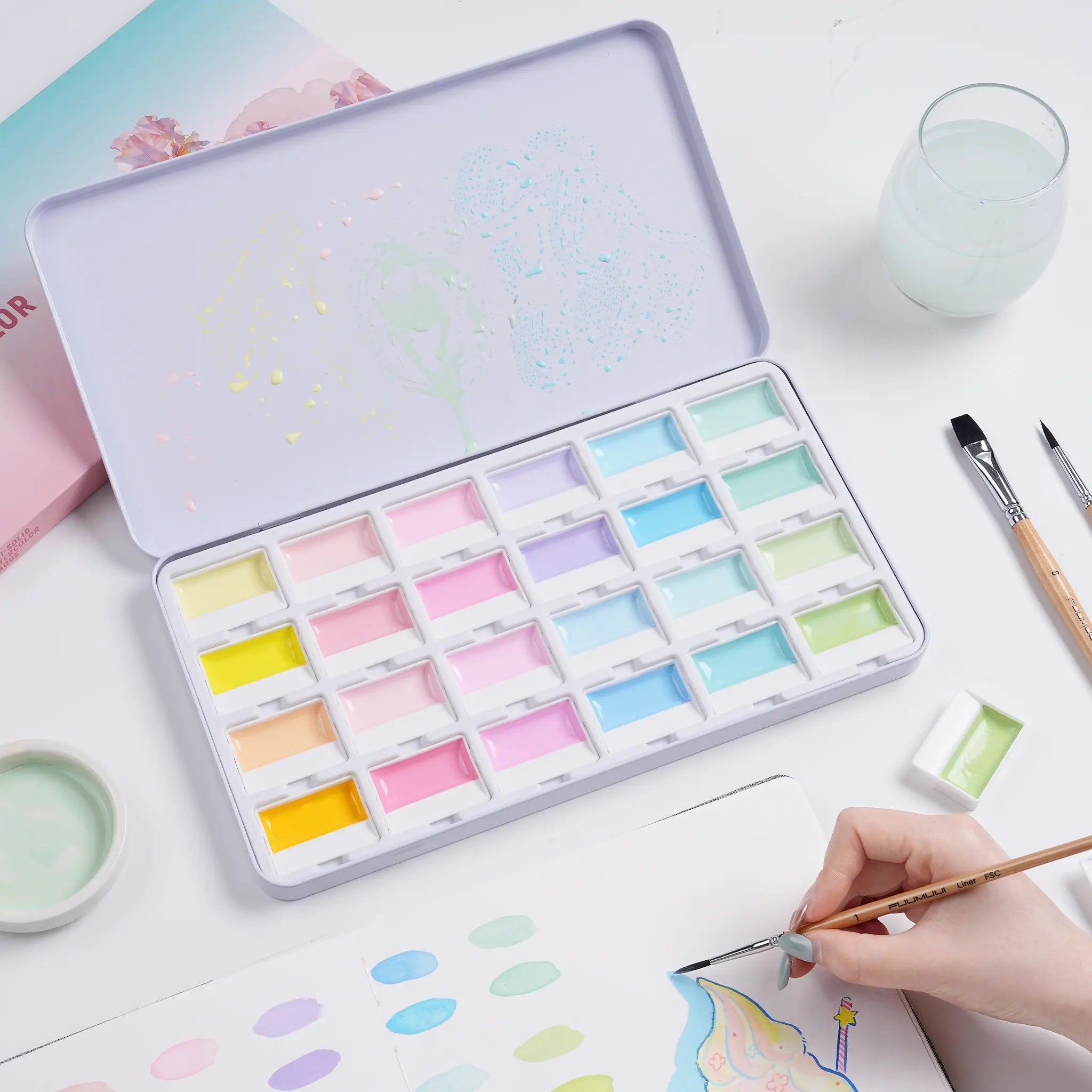 MacaronMuse – 24-Color Opaque Semi-Solid Watercolor Paint Set