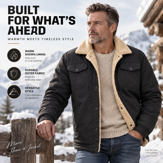 SherpaForge – 🧥Men's Sherpa-Lined Trucker Jacket, Heavyweight Cargo Work Coat with Fleece Lining