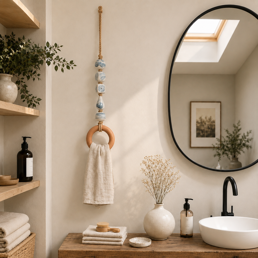 TerraLoop – Decorative Beaded Towel Hanger with Wooden Ring