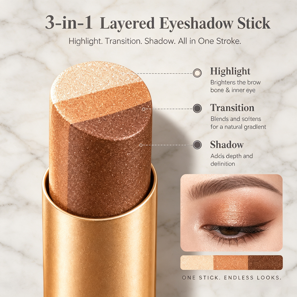 ✨ TrioGlow – 3-in-1 Waterproof Long-Wear Eyeshadow Stick