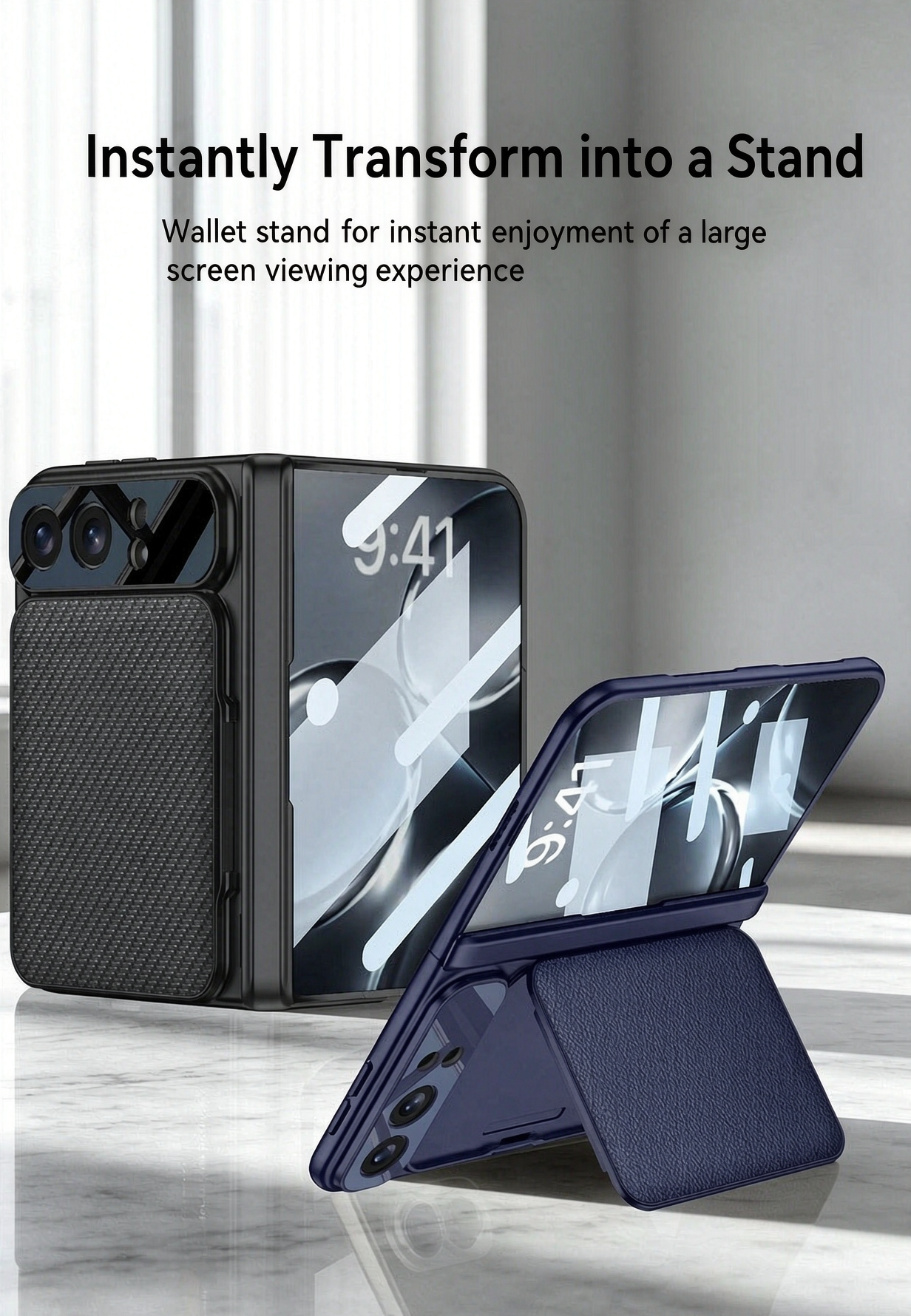 ⭐PrismFold – Magnetic Leather Wallet Stand Case with Screen Glass Film for iPhone Duo
