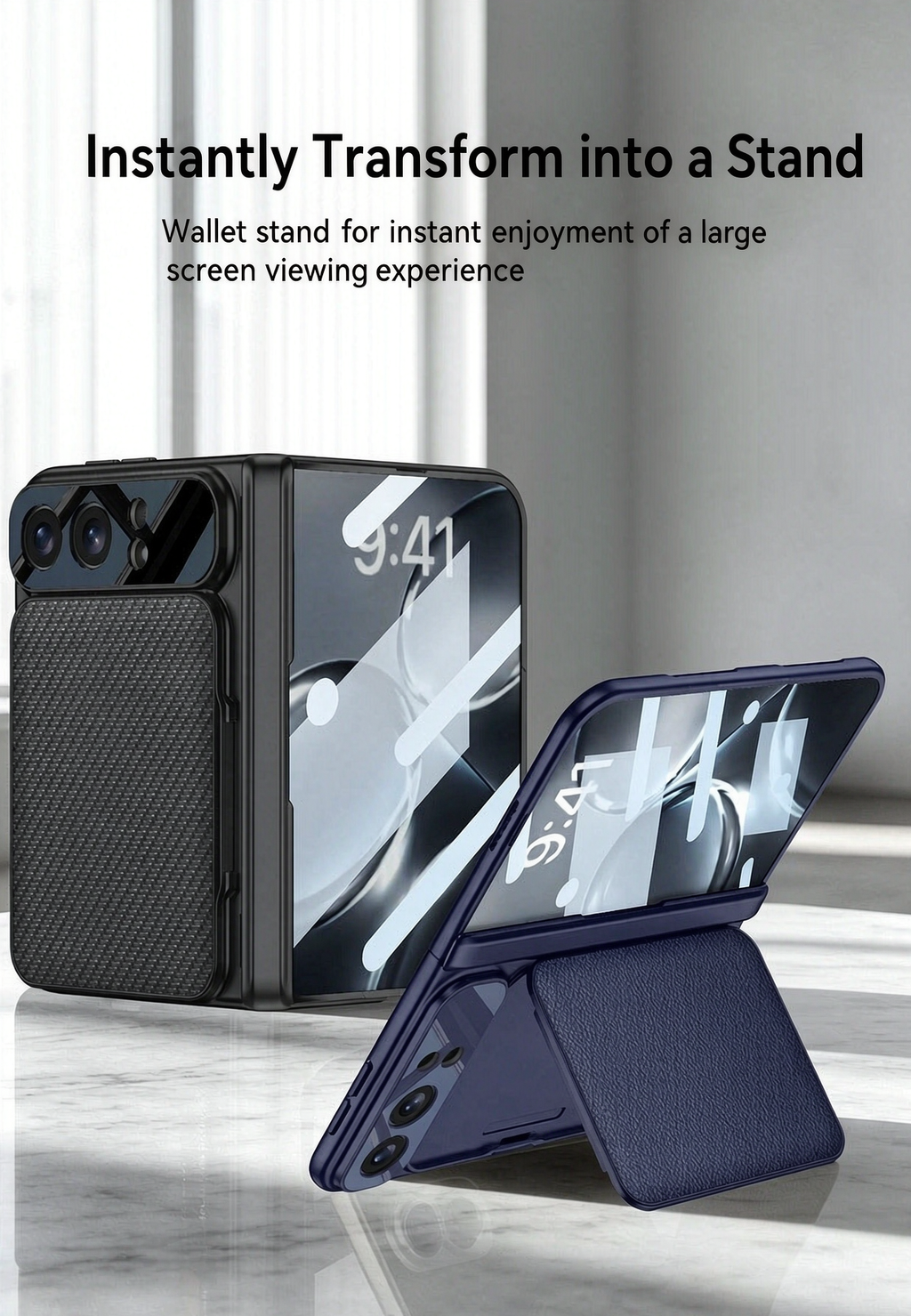 ⭐PrismFold – Magnetic Leather Wallet Stand Case with Screen Glass Film for iPhone Duo