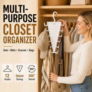 ✨ SwivelNest – 12-Hook V-Shaped Closet Organizer for Hats, Belts, Scarves & Bags