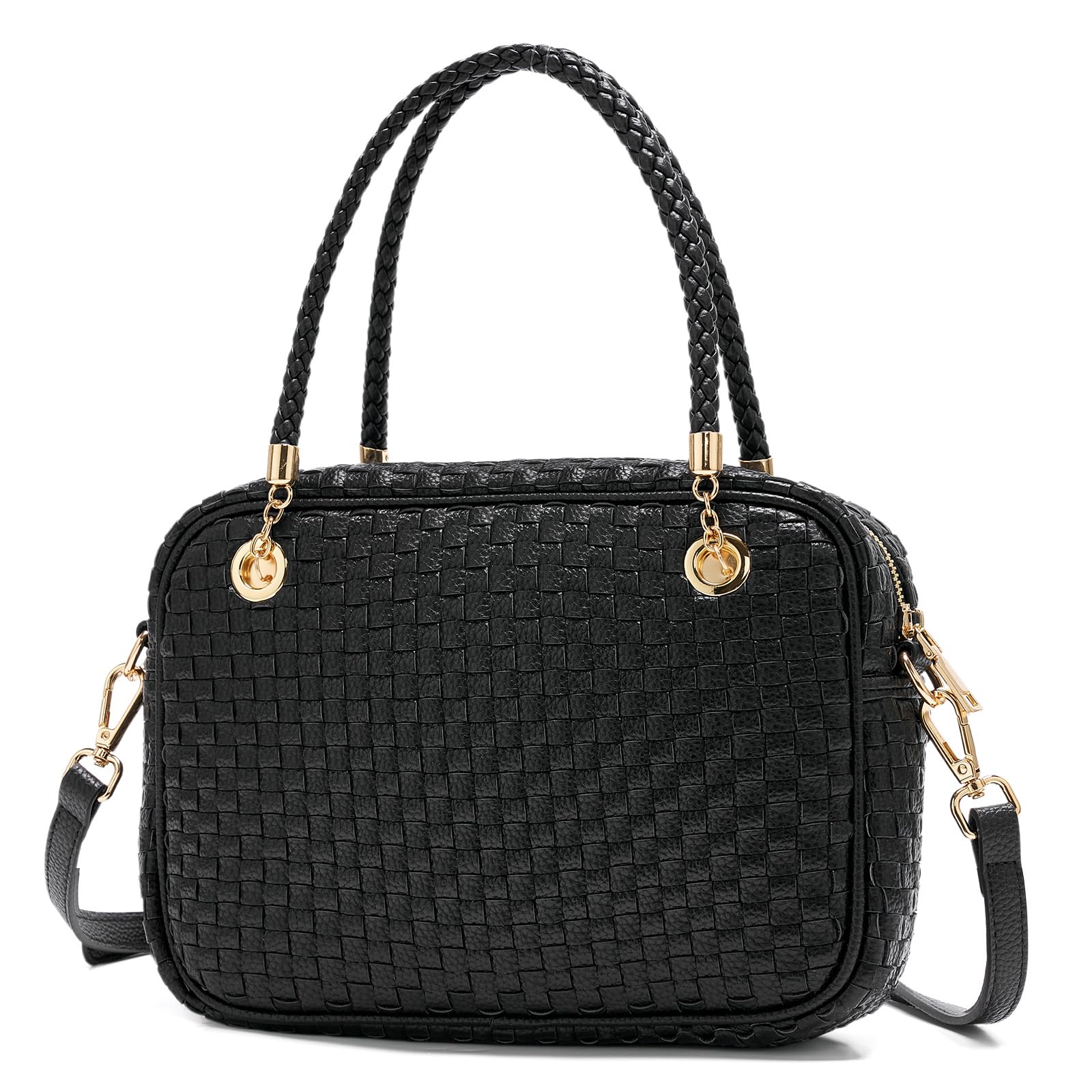 CheckWeave – Chic Checkered Woven Top Handle Crossbody Shoulder Bag in Vegan Leather