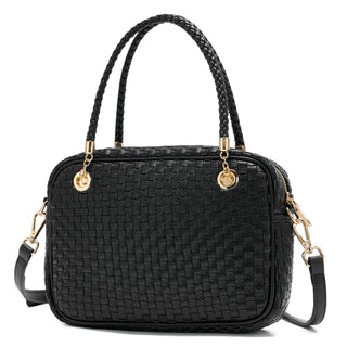 CheckWeave – Chic Checkered Woven Top Handle Crossbody Shoulder Bag in Vegan Leather