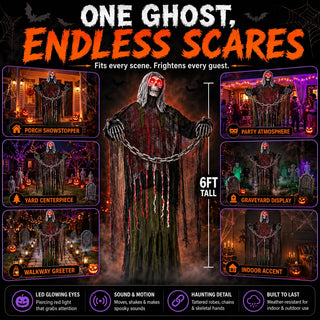 👻 HauntRattle – 6 ft (182.9 cm) Animated Halloween Skeleton Ghost