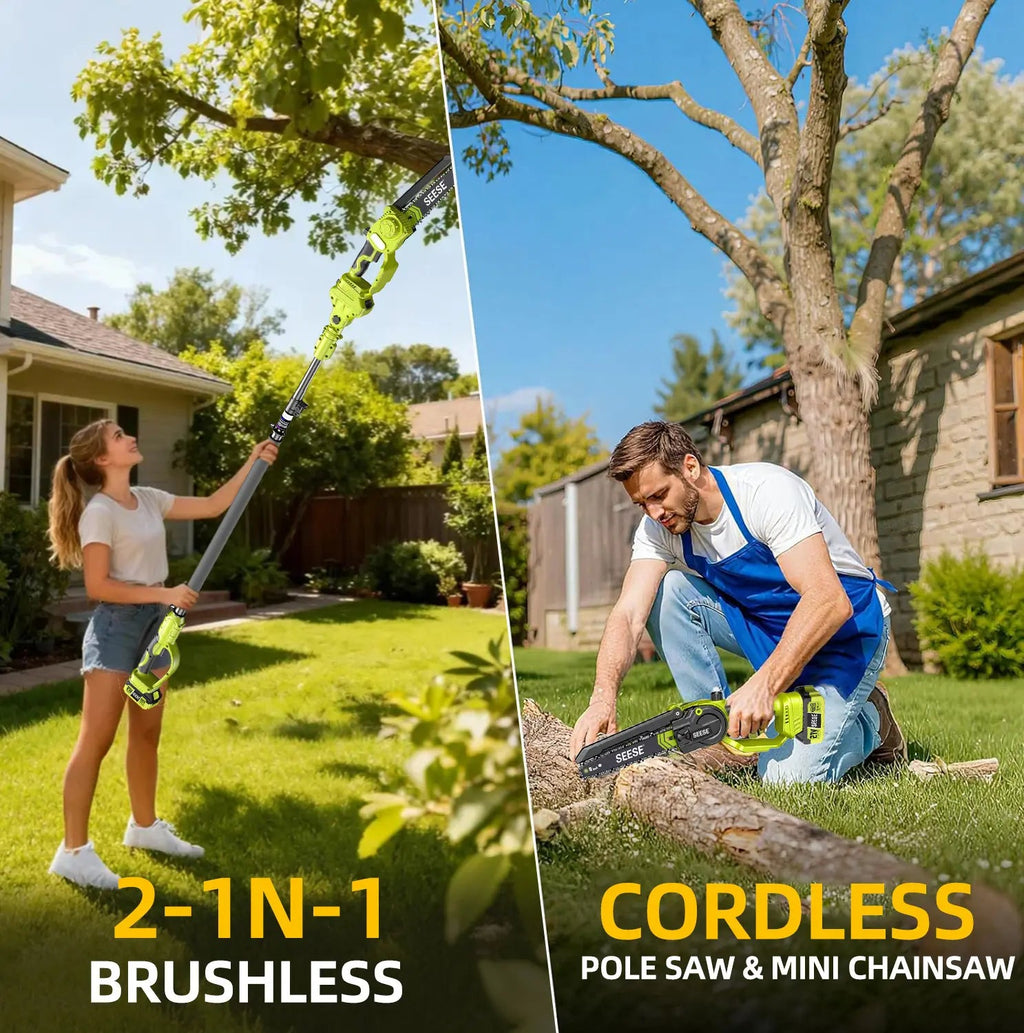 LimbReach – 🔥🌳 2-in-1 Mini Chainsaw: Cordless Electric Pruning Saw with Telescopic Pole & 21V Batteries