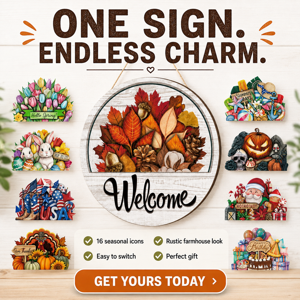 SeasonSwap – Interchangeable Front Door Welcome Sign with 15 Magnetic Seasonal Accents