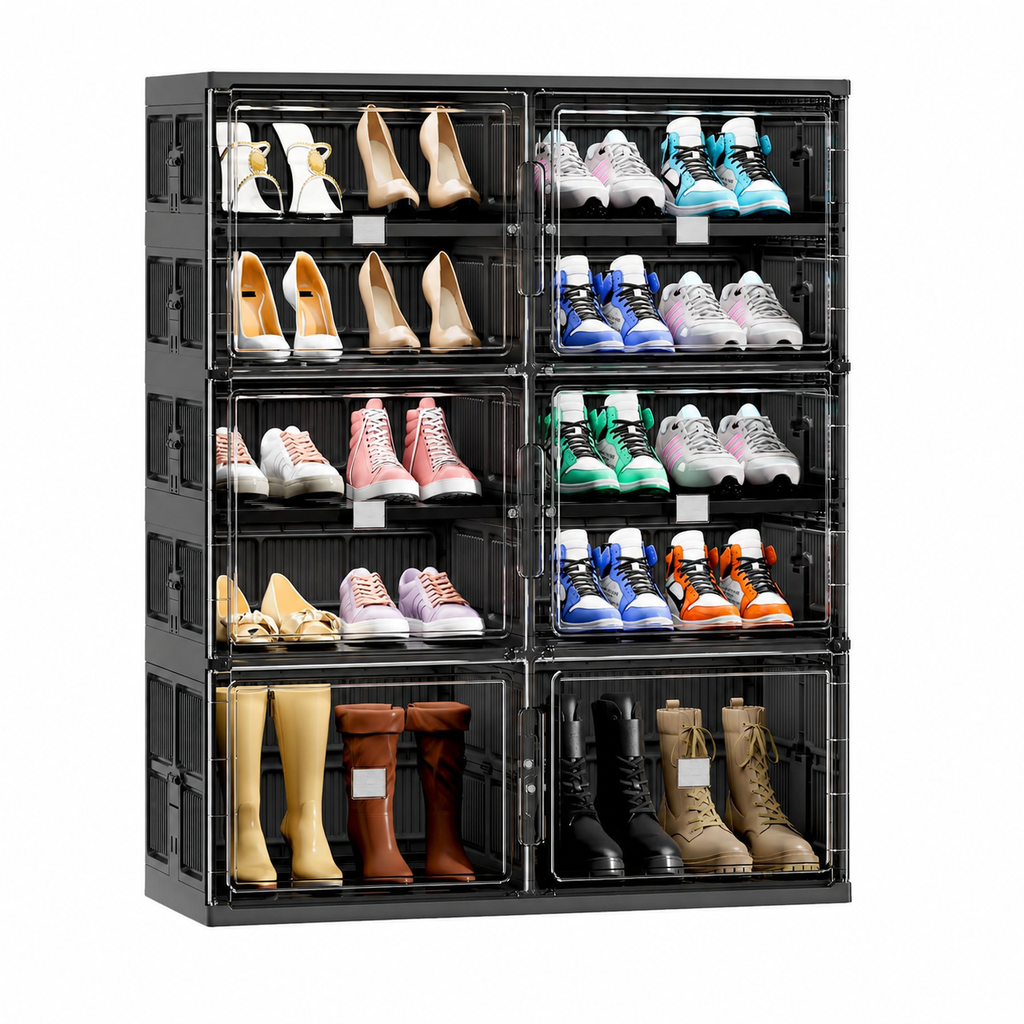 ClearStack – Foldable Shoe Organizer with Magnetic Doors