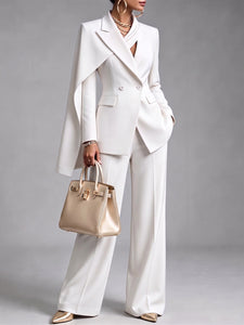CapeLuxe – 🤲⏰ Women's Chic 2-Piece Suit Set with Asymmetric Cape Blazer & Wide-Leg Pants