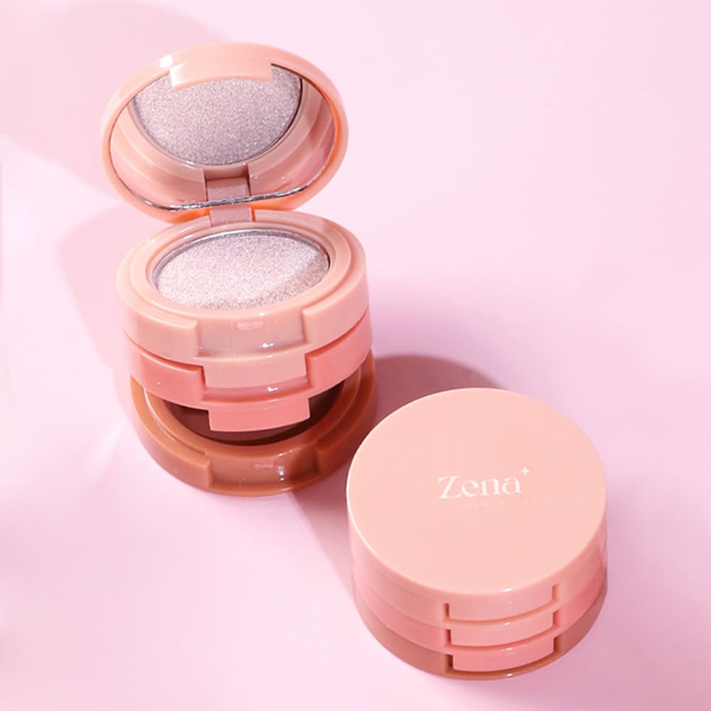 TrioGlow – Cream-to-Powder Stackable Eyeshadow Trio with Built-in Mirror