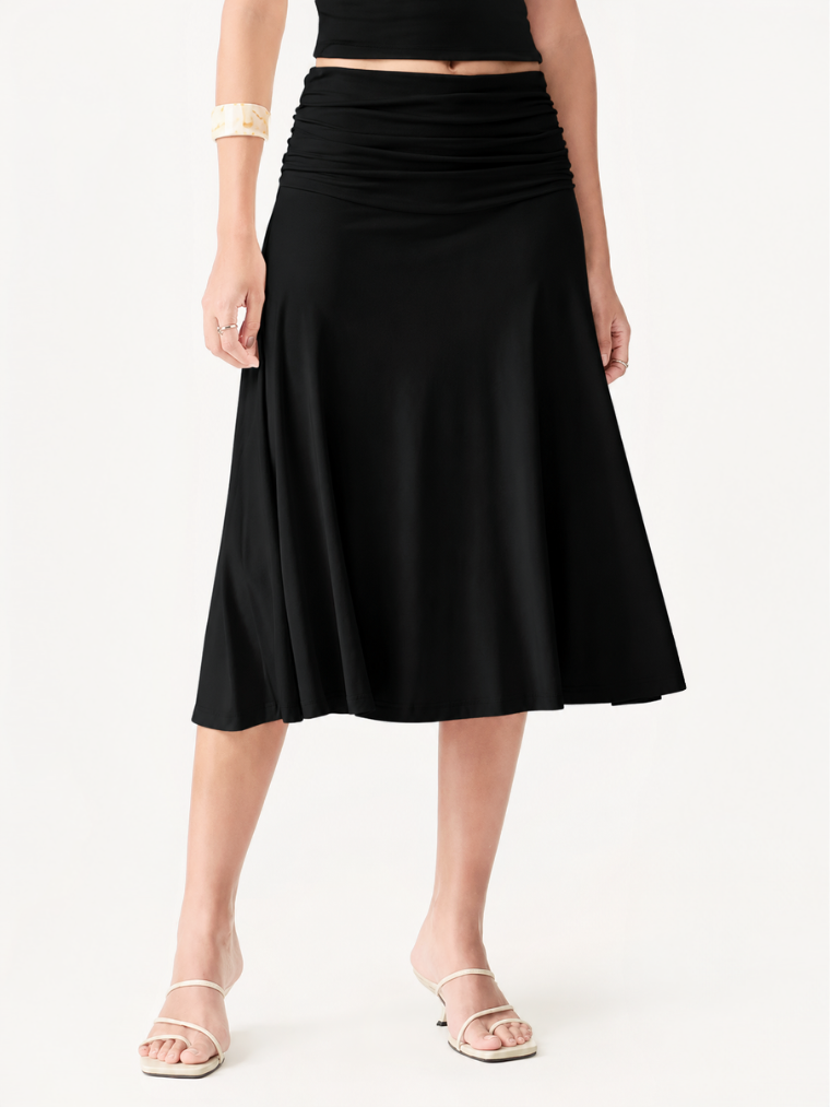 MilayaSculpt – Off-the-Shoulder Ruched Top & Midi Skirt Set