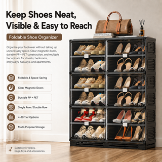 ClearStack – Foldable Shoe Organizer with Magnetic Doors