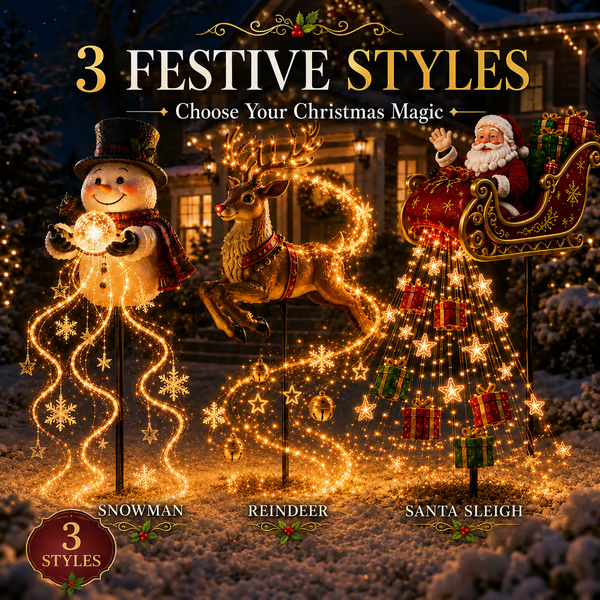 SleighGlow – 🔥🎅✨ Santa's Flying Sleigh Gift Cascade Solar Christmas Garden Light